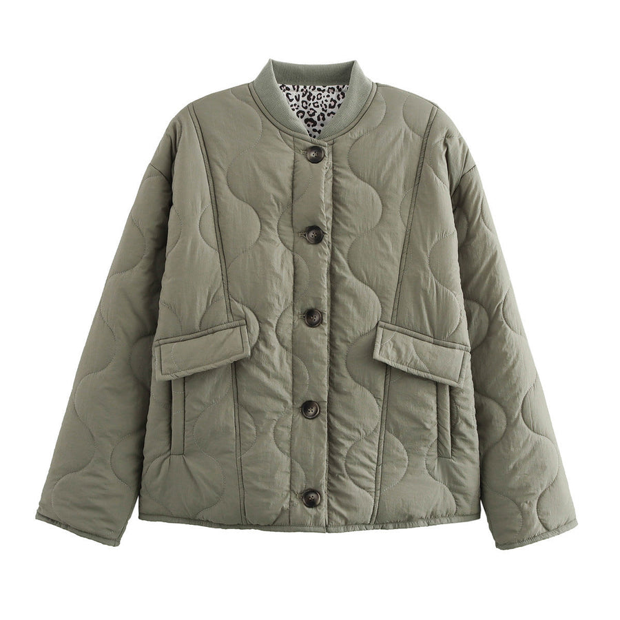 Gesteppte Damen Jacke mit Rundhals und Knöpfen