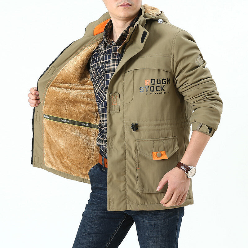 Herren Winterparka mit Kapuze, Teddyfutter und Taschen – warm gefüttert