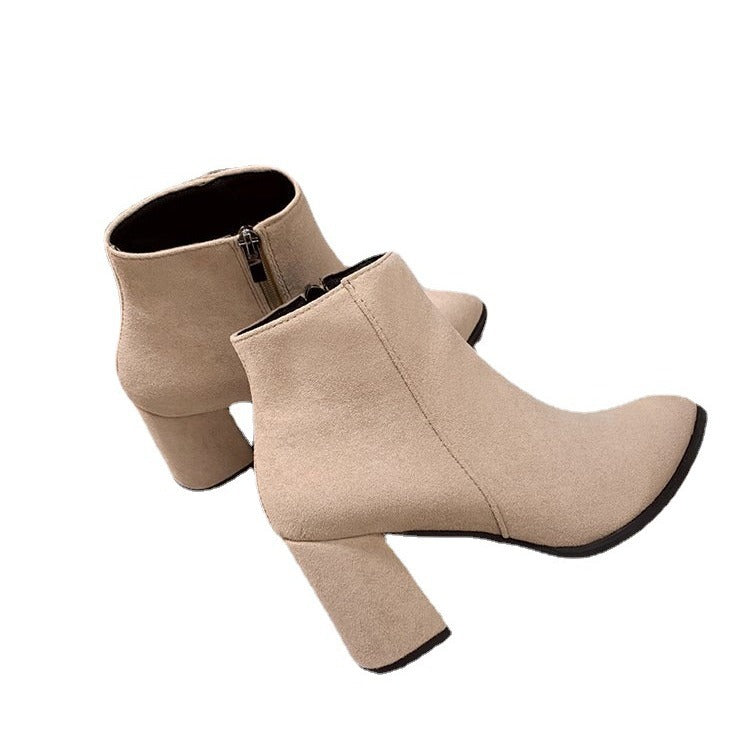Damen Stiefeletten Blockabsatz Spitz Zehe Reißverschluss