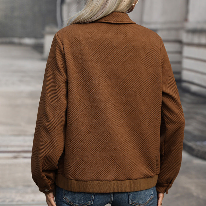 Damen Kurzjacke mit Reißverschluss und Brusttaschen, Braun