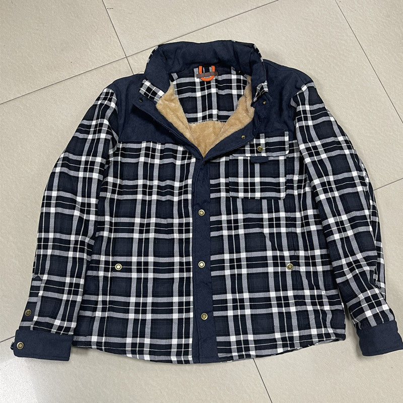 Geruite fleece-overhemdjas voor heren, warm gevoerd, met zakken