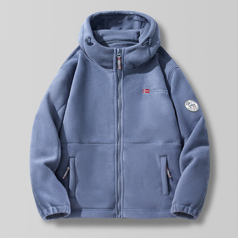 Fleecejacke mit Kapuze für Herren, Reißverschluss, warm