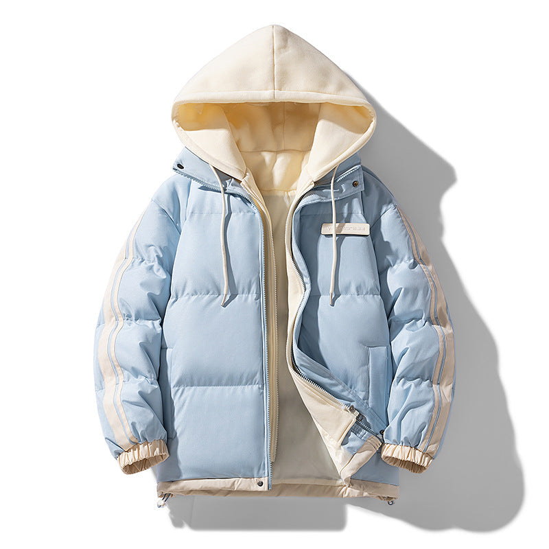 Unisex Winter Steppjacke mit Kapuze und Streifen - Warme Gepolsterte Jacke