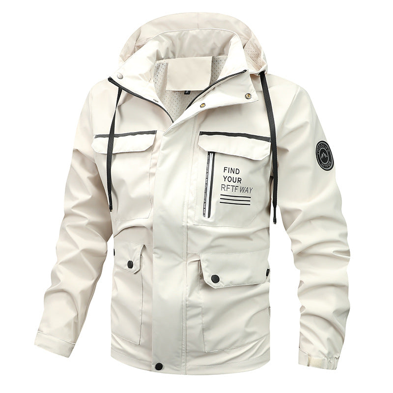 Herren Outdoor Jacke mit Kapuze & Reißverschluss, wasserabweisend