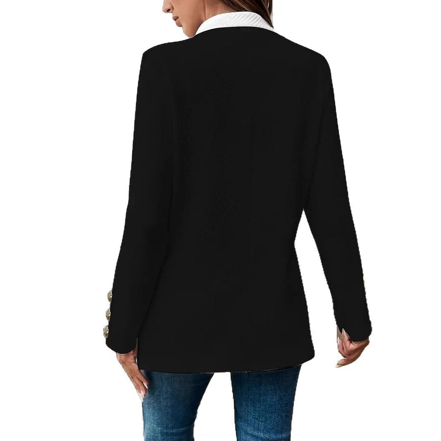 Lange damesblazer met contrasterende revers en sierknopen