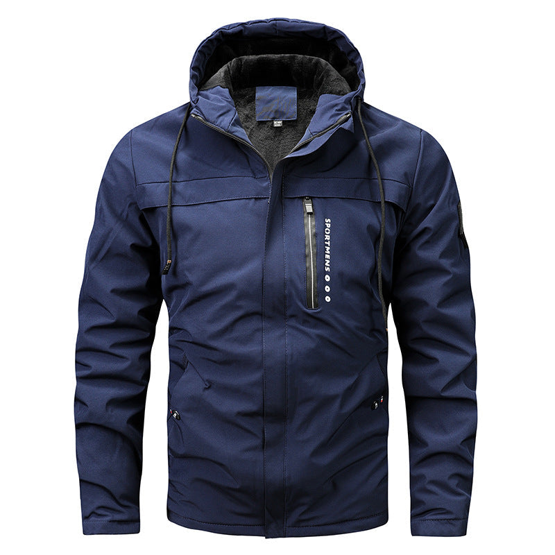 Heren outdoorjas met capuchon & ritsen, gewatteerd