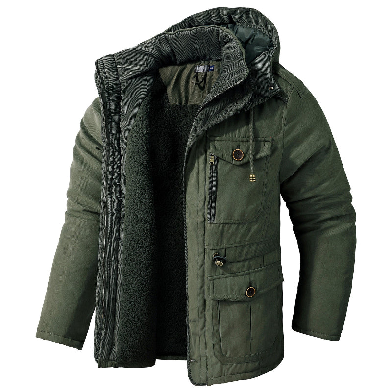 Winterjas voor heren met capuchon, teddyvoering en zakken