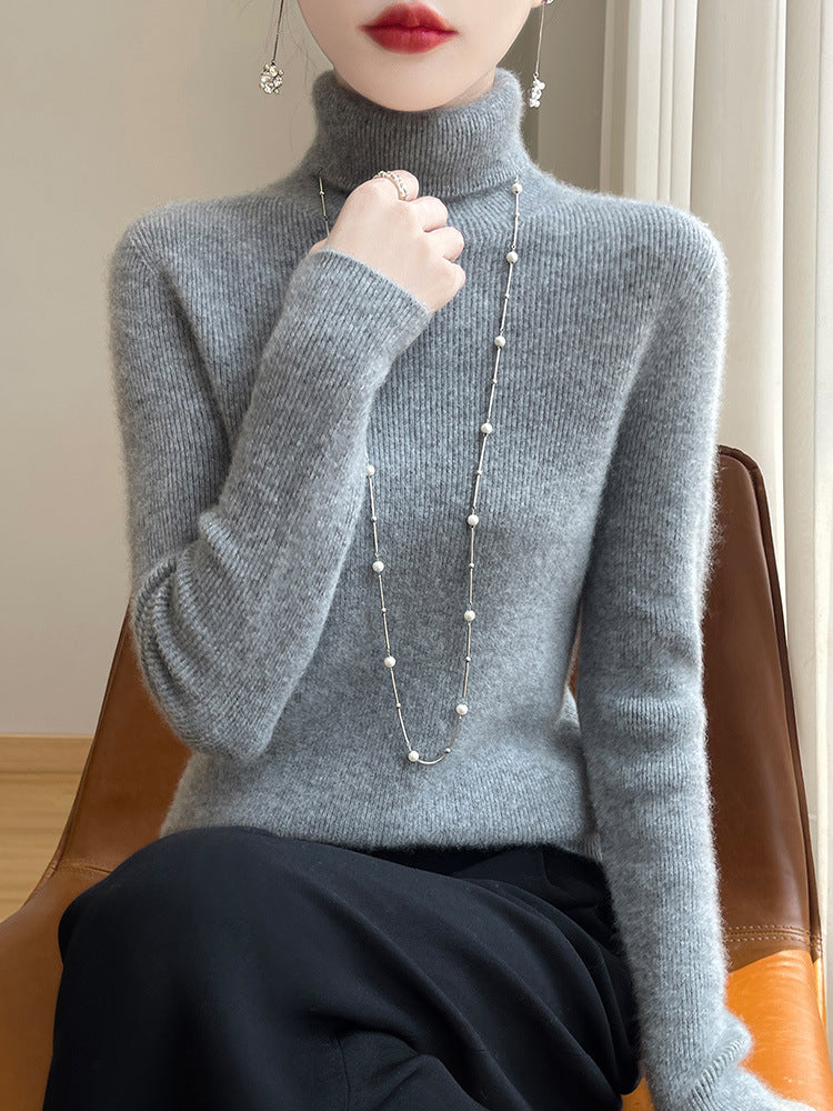 Damen Rollkragenpullover Gerippt Weiches Material Langarm