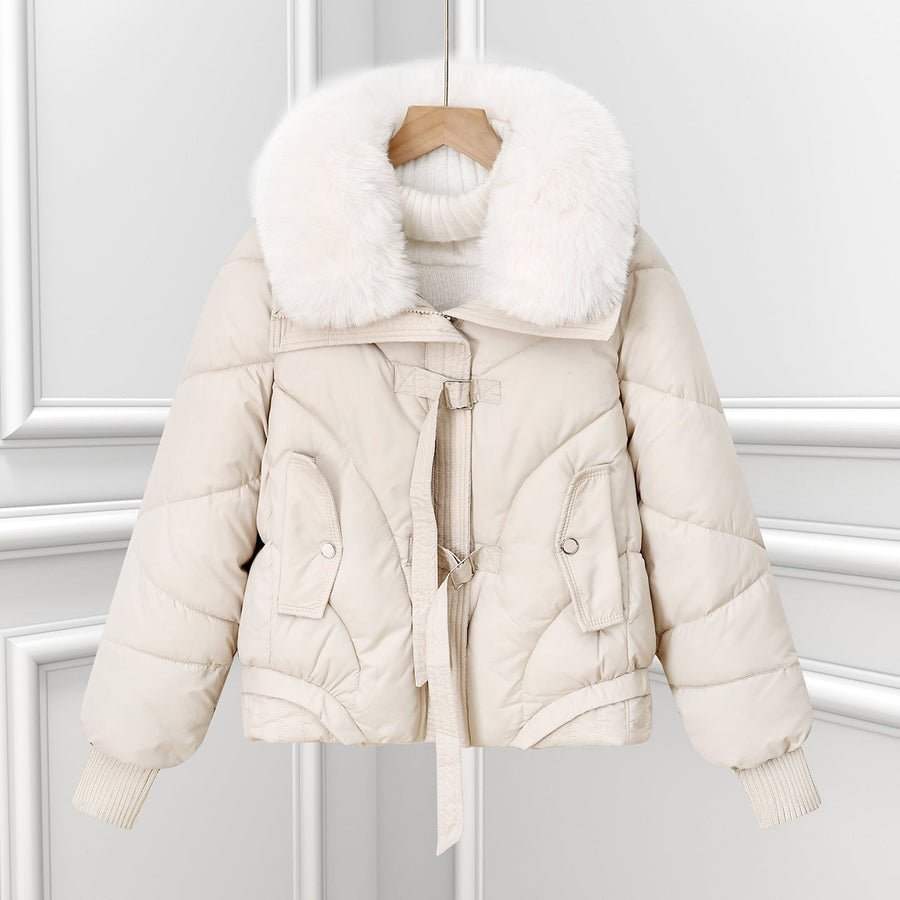 Damen Winter Steppjacke mit Kunstpelzkragen, Kurz geschnitten