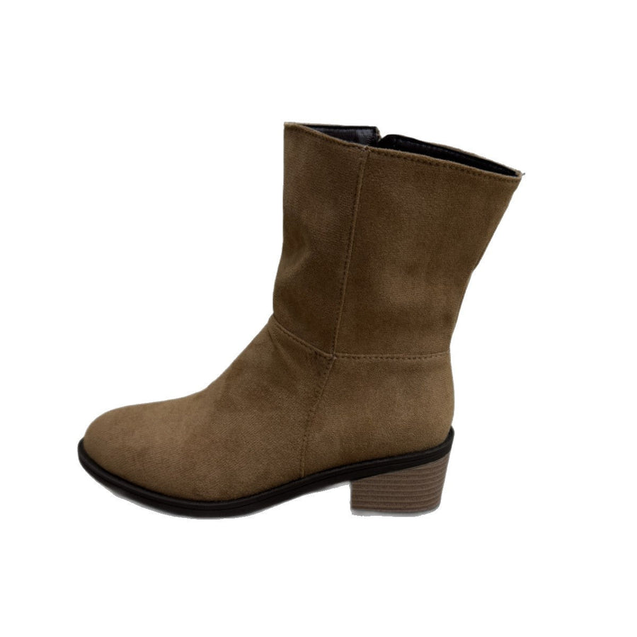 Damen Stiefeletten aus Wildlederimitat mit seitlichem Reißverschluss, Blockabsatz