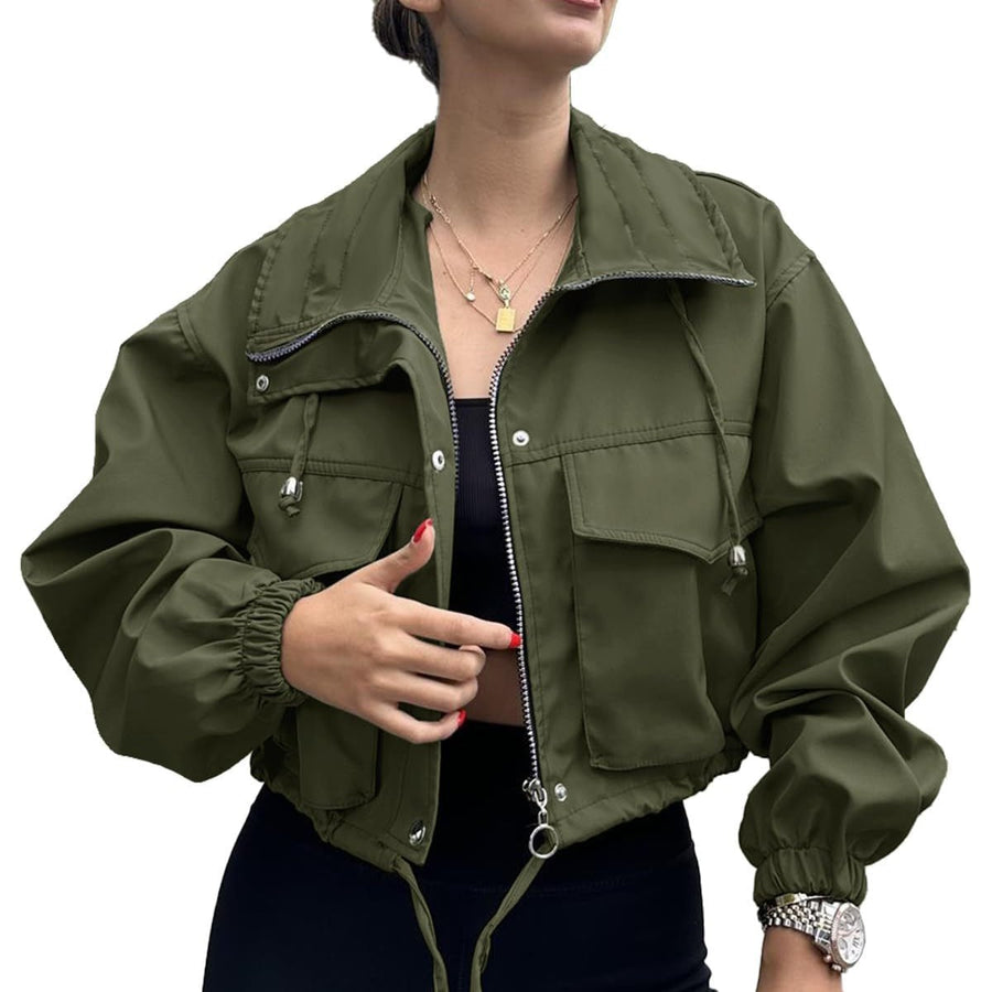 Dames cropped jack met rits & trekkoord, utility-stijl