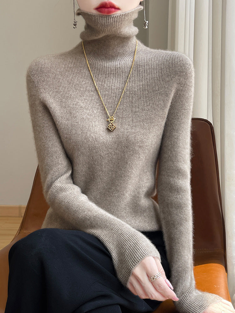 Damen Rollkragenpullover Gerippt Weiches Material Langarm