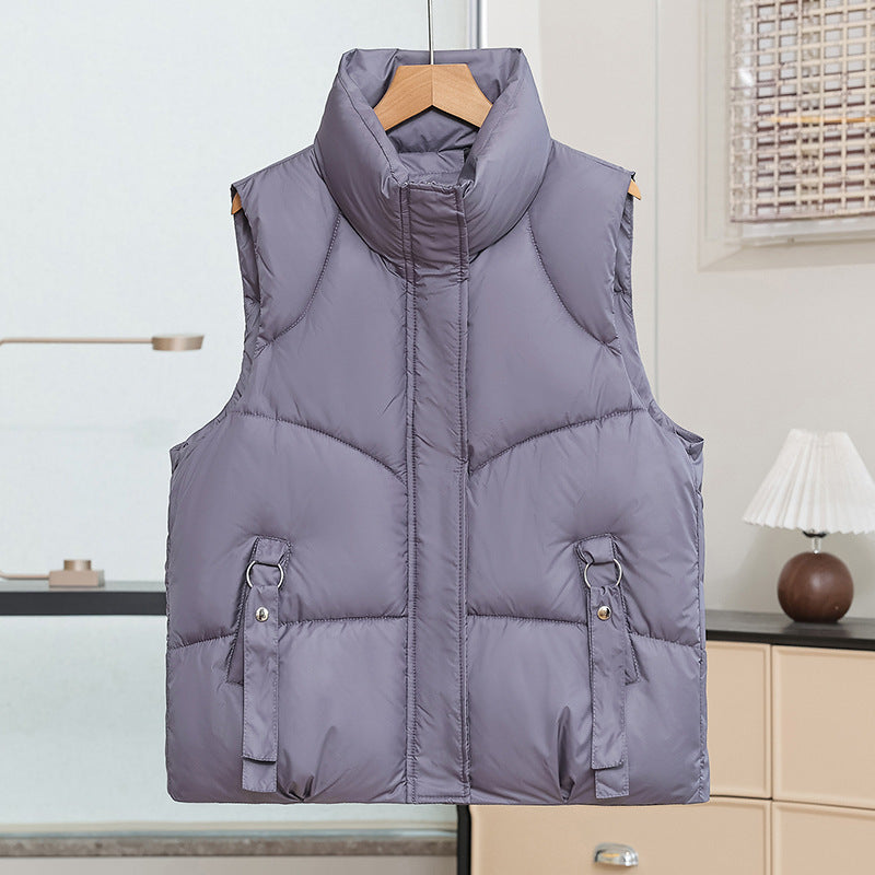 Uniseks gewatteerde bodywarmer met opstaande kraag, doorgestikt en mouwloos