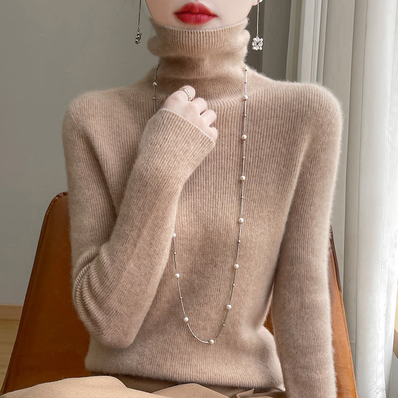Damen Rollkragenpullover Gerippt Weiches Material Langarm