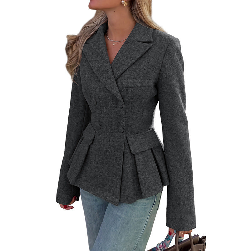 Damen Dunkelgrauer Doppelreiher Blazer mit Schößchen