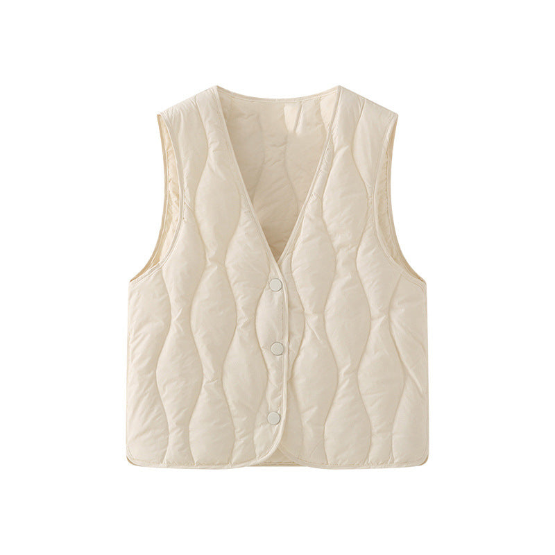 Uniseks gewatteerde bodywarmer met V-hals en knoopsluiting