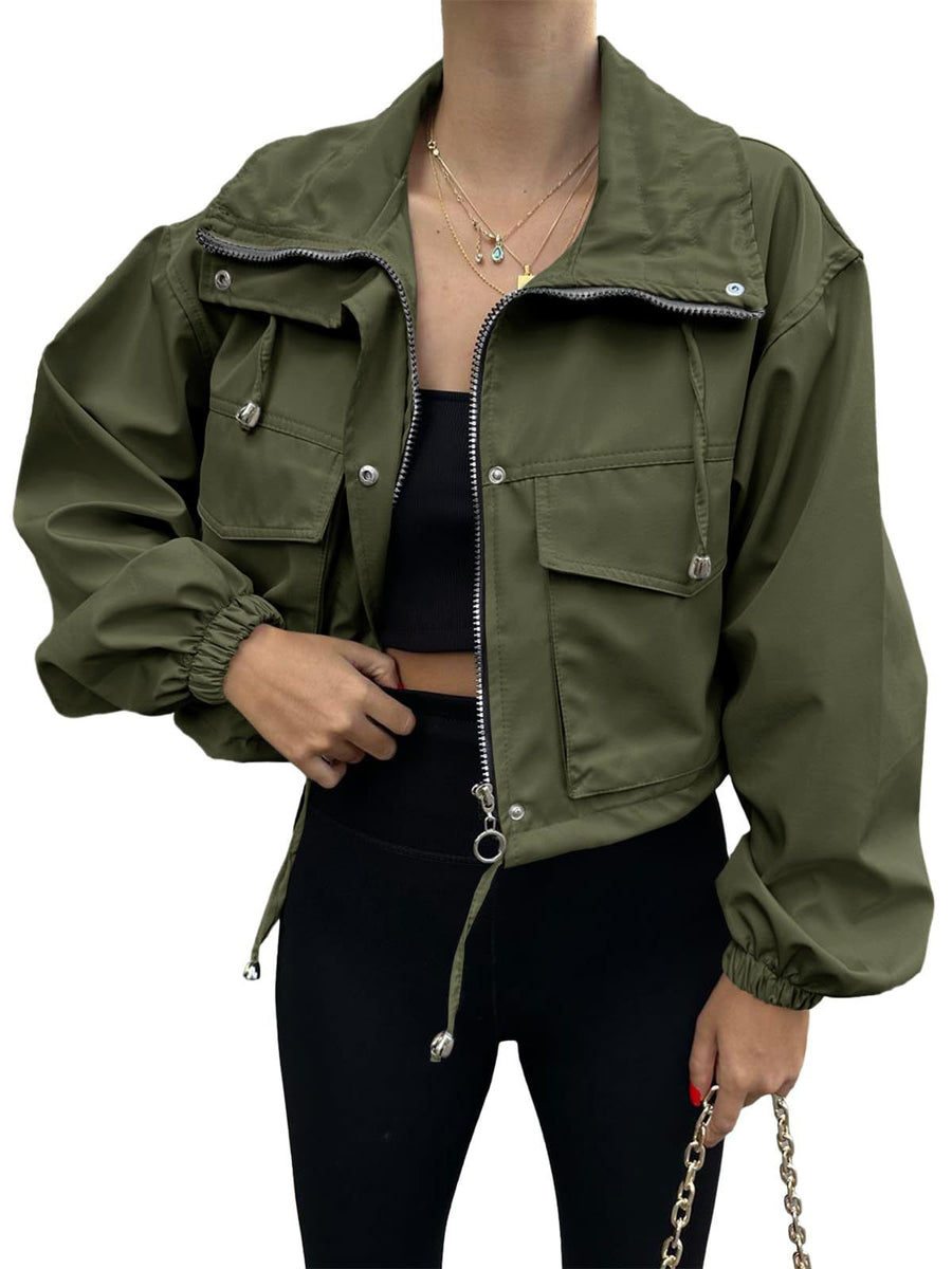 Dames cropped jack met rits & trekkoord, utility-stijl