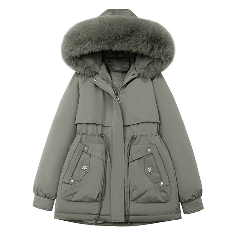 Winterparka voor dames met afneembare imitatiebontkraag, trekkoord en zachte voering