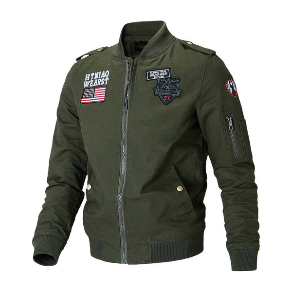 Herenbomberjack in militaire stijl met opstaande kraag en patches