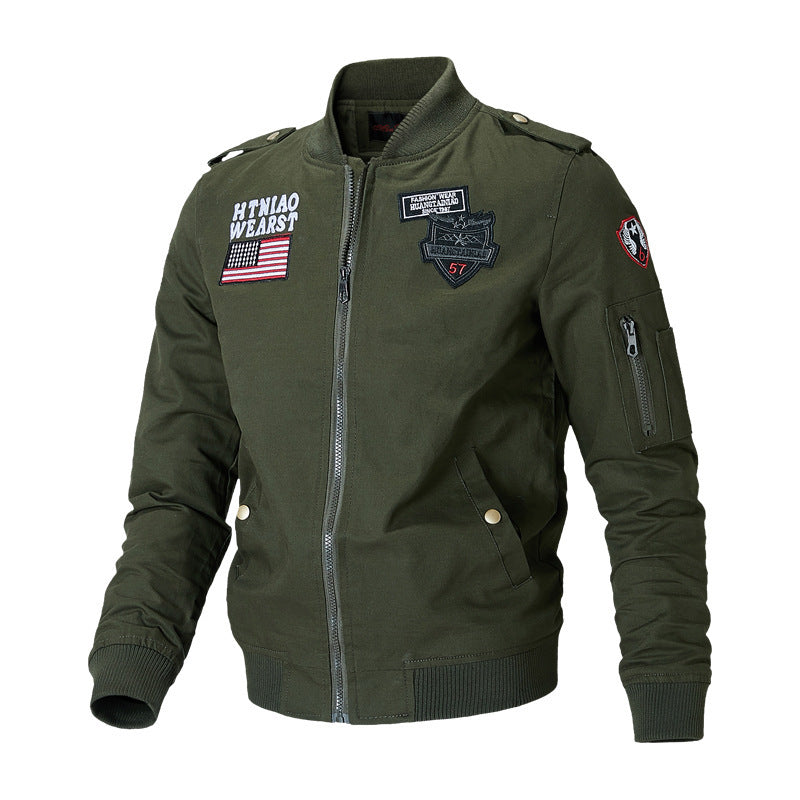 Herenbomberjack in militaire stijl met opstaande kraag en patches