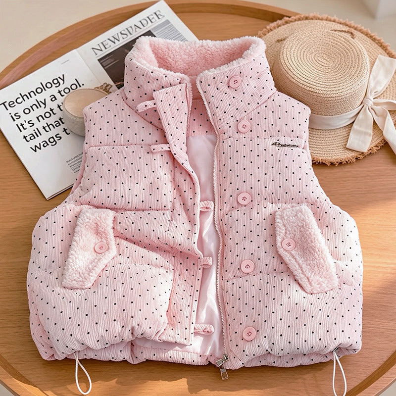 Unisex Steppweste gepunktet mit Teddyfutter, Kragen und Reißverschluss