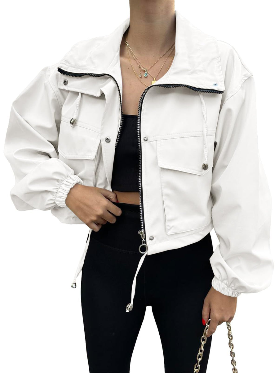 Dames cropped jack met rits & trekkoord, utility-stijl