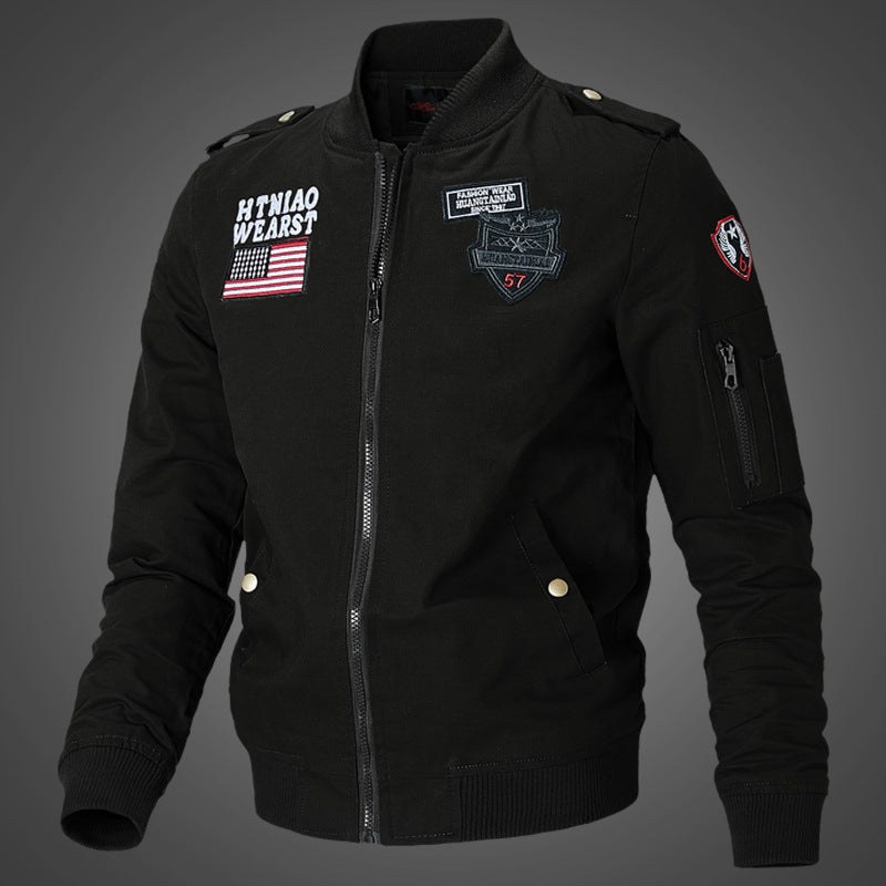 Herenbomberjack in militaire stijl met opstaande kraag en patches