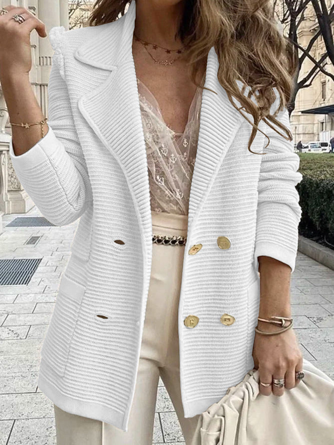 Gerippter Blazer für Damen mit Reverskragen und Doppelknopfleiste