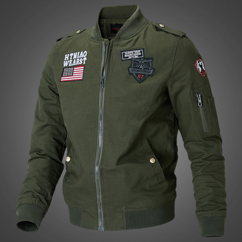 Herenbomberjack in militaire stijl met opstaande kraag en patches