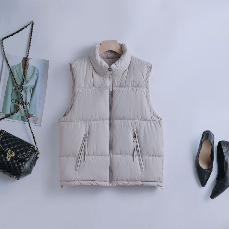 Unisex Puffer Weste Stehkragen Gesteppte Ärmellose Jacke mit Reißverschluss