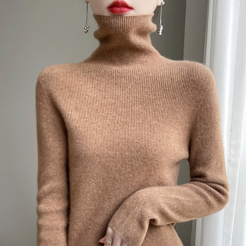 Damen Rollkragenpullover Gerippt Weiches Material Langarm