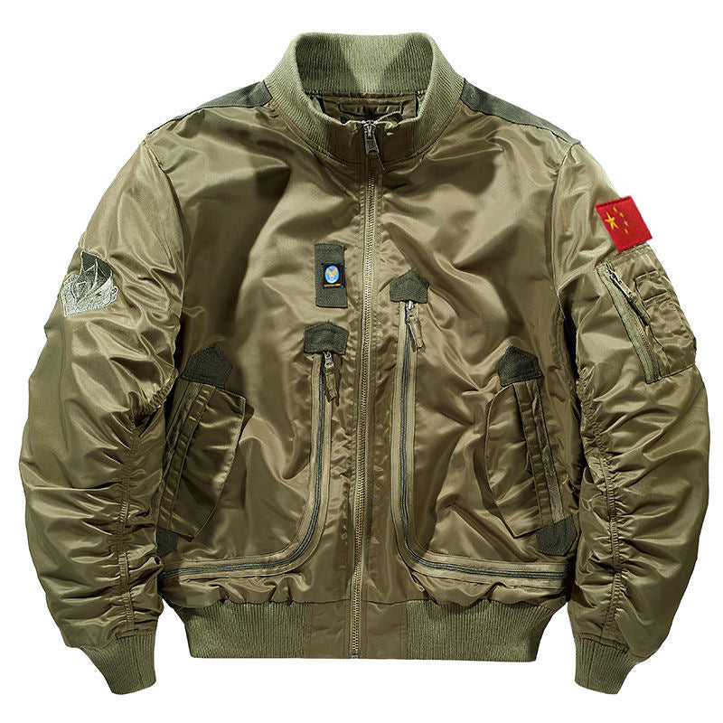 Unisex Bomberjacke mit Reißverschluss, Rippbündchen und Aufnähern