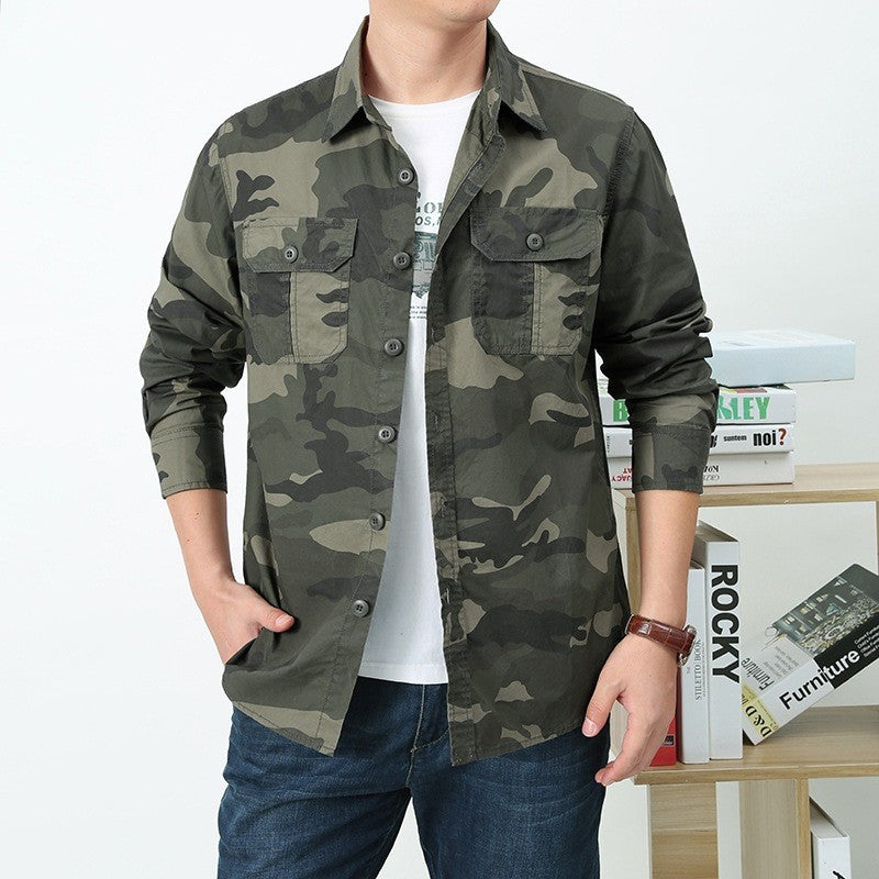 Herren Langarm Camouflage Hemd mit Brusttaschen