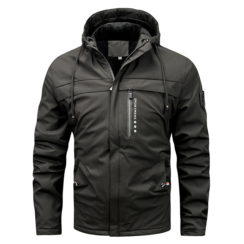 Herren Winterjacke mit Kapuze Gefüttert Schwarz