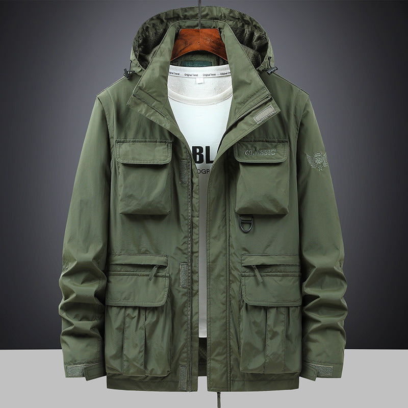 Herren Outdoorjacke mit Kapuze, Reißverschluss & Mehreren Pattentaschen
