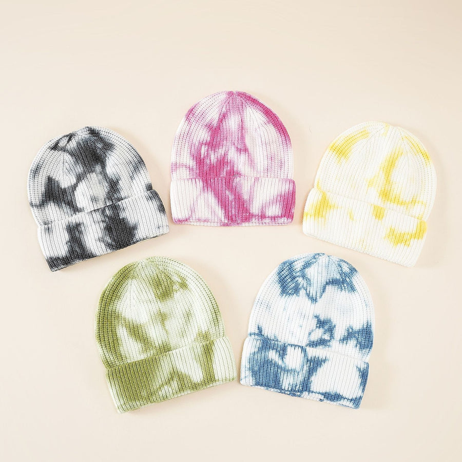 Unisex Beanie Mütze im Tie-Dye Rippstrick-Design