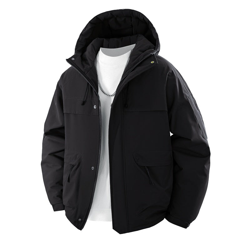 Steppjacke mit Kapuze und Reißverschluss für Herren, lockere Passform