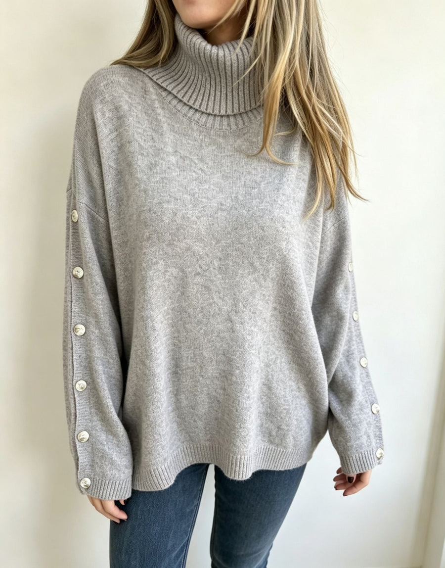 Rollkragenpullover Damen mit Knopfleiste an den Ärmeln