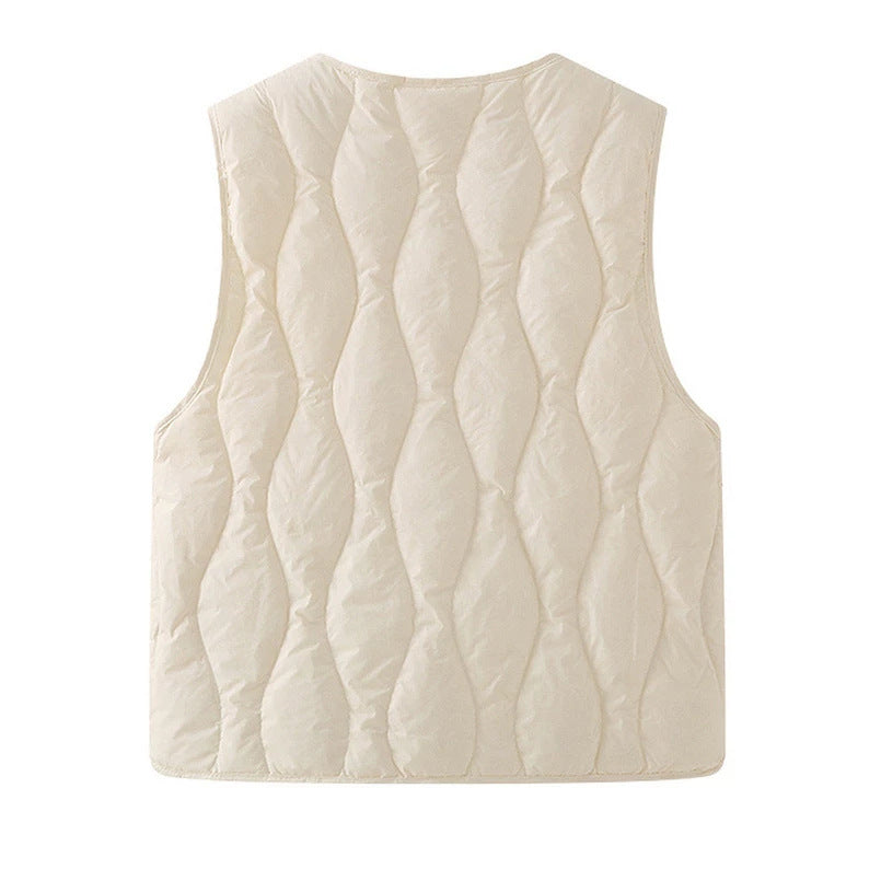 Uniseks gewatteerde bodywarmer met V-hals en knoopsluiting