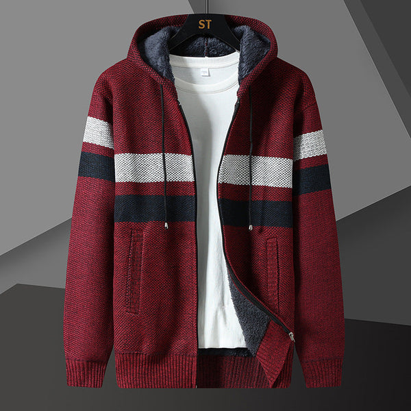 Herren Hoodie Jacke gestrickt mit Reißverschluss, gefüttert & Kapuze