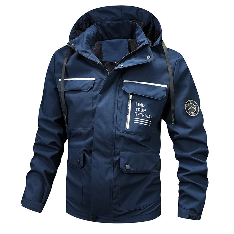 Herren Outdoor Jacke mit Kapuze & Reißverschluss, wasserabweisend
