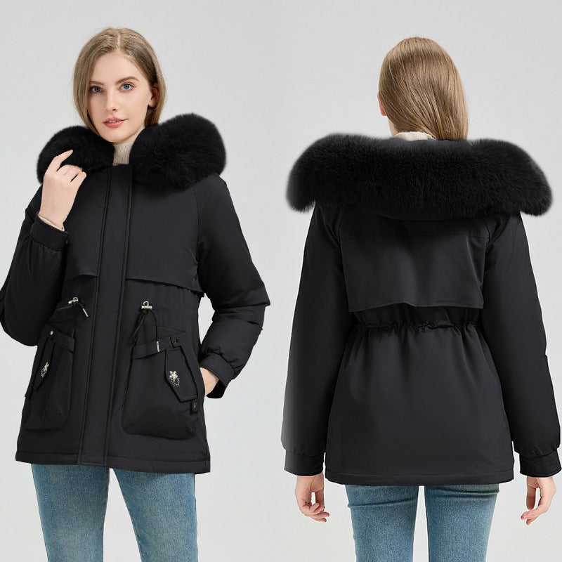 Winterparka voor dames met afneembare imitatiebontkraag, trekkoord en zachte voering