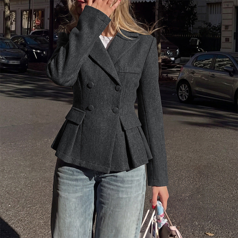 Damen Dunkelgrauer Doppelreiher Blazer mit Schößchen