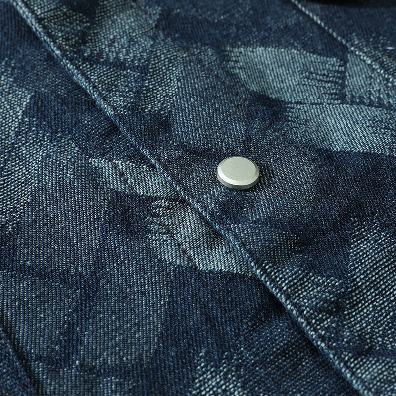 Heren casual overhemdjack in blauwe denimlook met patroon