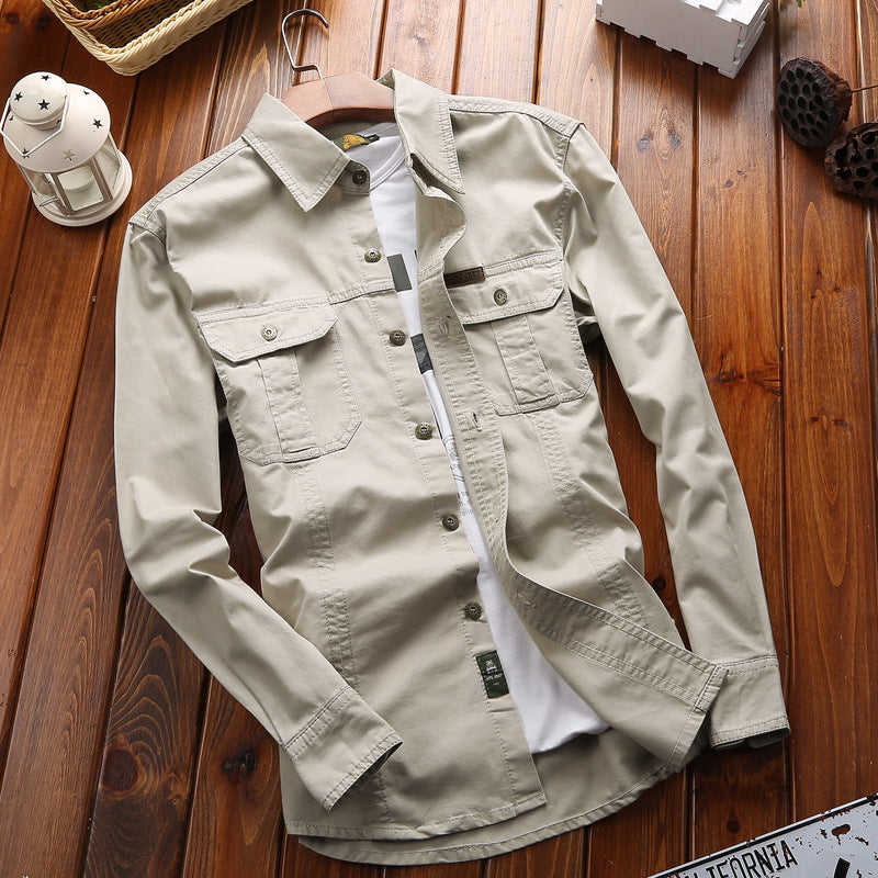 Overhemd met lange mouwen en borstzakken voor heren, casual katoenlook