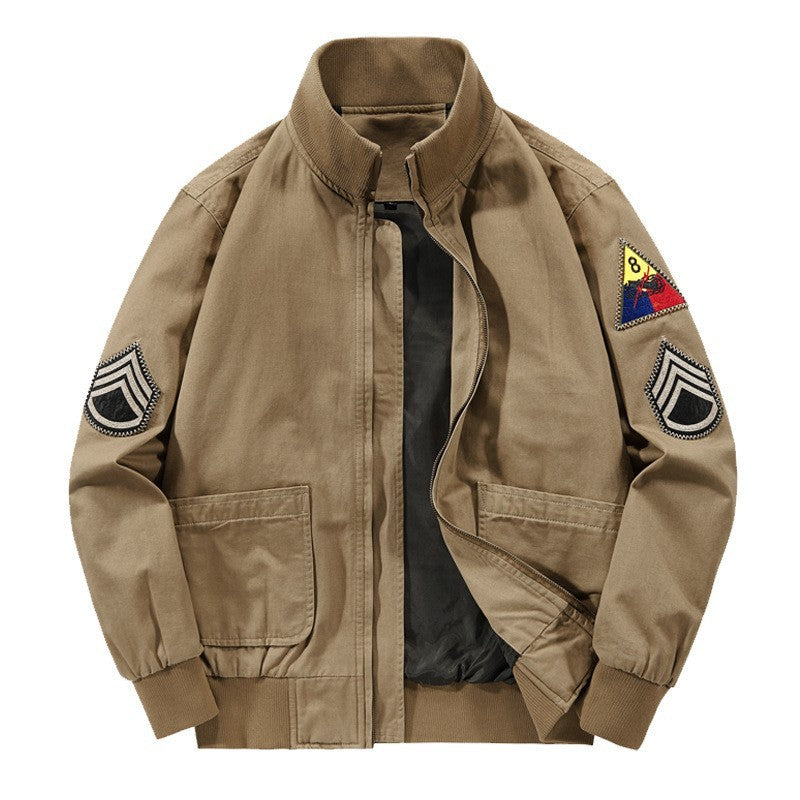 Herren Bomberjacke mit Stehkragen, Reißverschluss und Militär-Patches