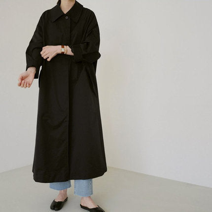 Lange trenchcoat voor dames, lichte overslagmantel, kaki/zwart