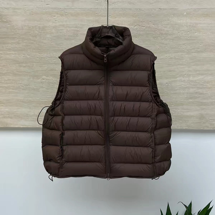 Uniseks gewatteerde bodywarmer met opstaande kraag, mouwloos model met ritssluiting