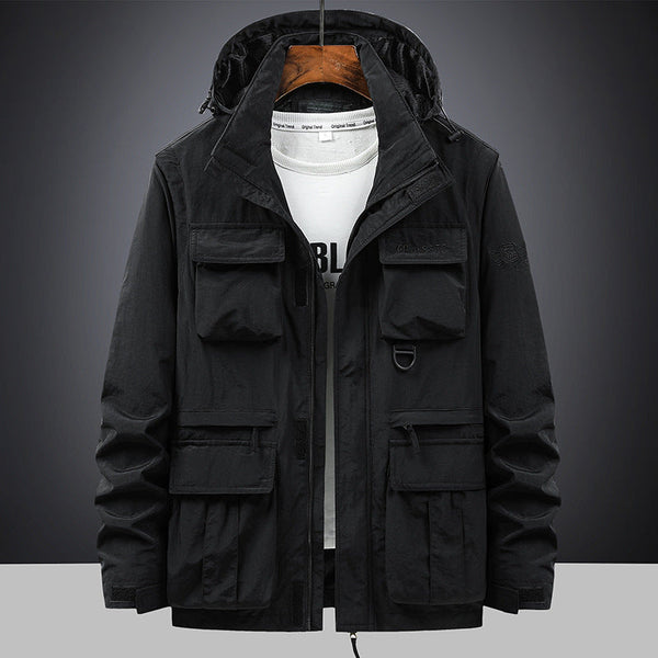 Herren Outdoorjacke mit Kapuze, Reißverschluss & Mehreren Pattentaschen