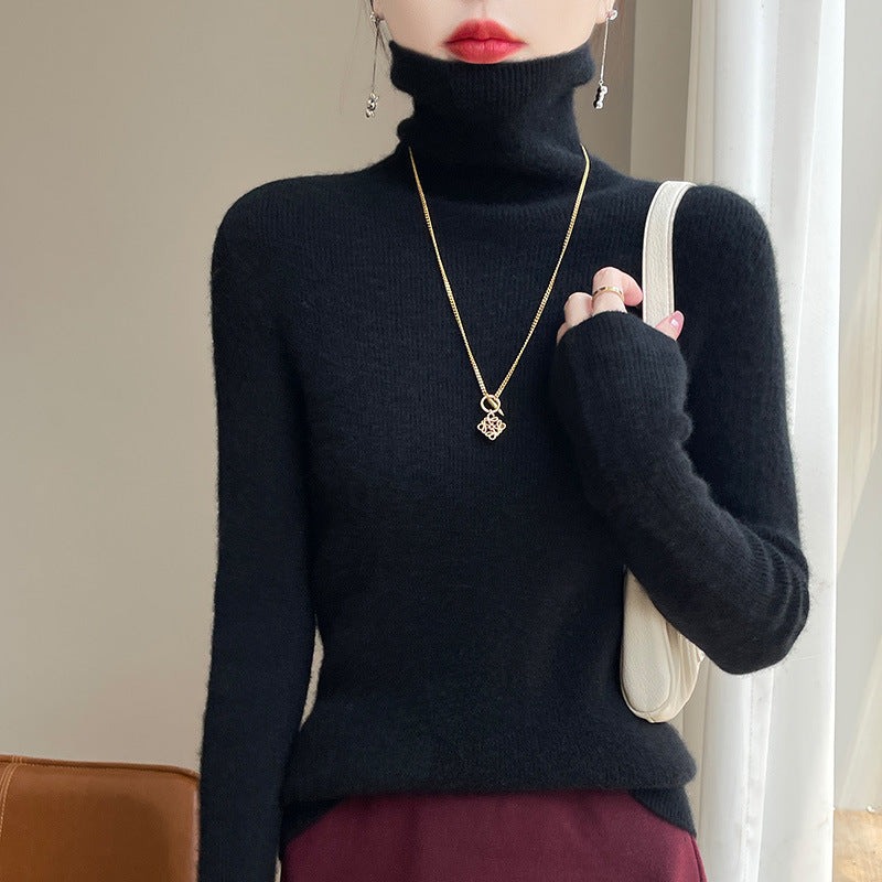 Damen Rollkragenpullover Gerippt Weiches Material Langarm